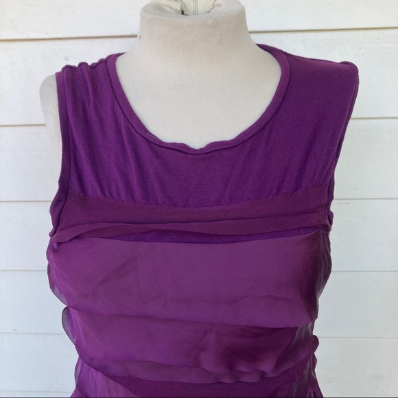 Ann Taylor Deep Purple Plum Ruffle Sleeveless Tank Silky Top Business Casual med - Picture 3 of 4